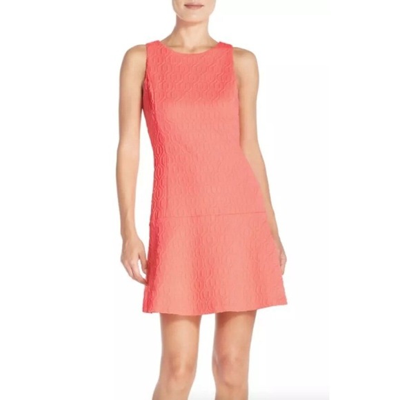 Lilly Pulitzer Women Kent Preppy Jacquard Drop Waist Dress Medium Coral Metallic - Picture 2 of 8